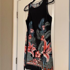 Tropical Floral Sleeveless Black Dress
